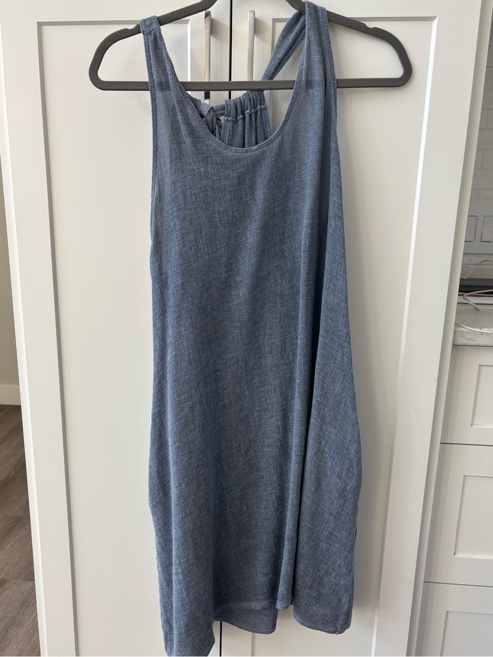 Sleeveless Meo Meli linen Summer Dress in Dusty Blue